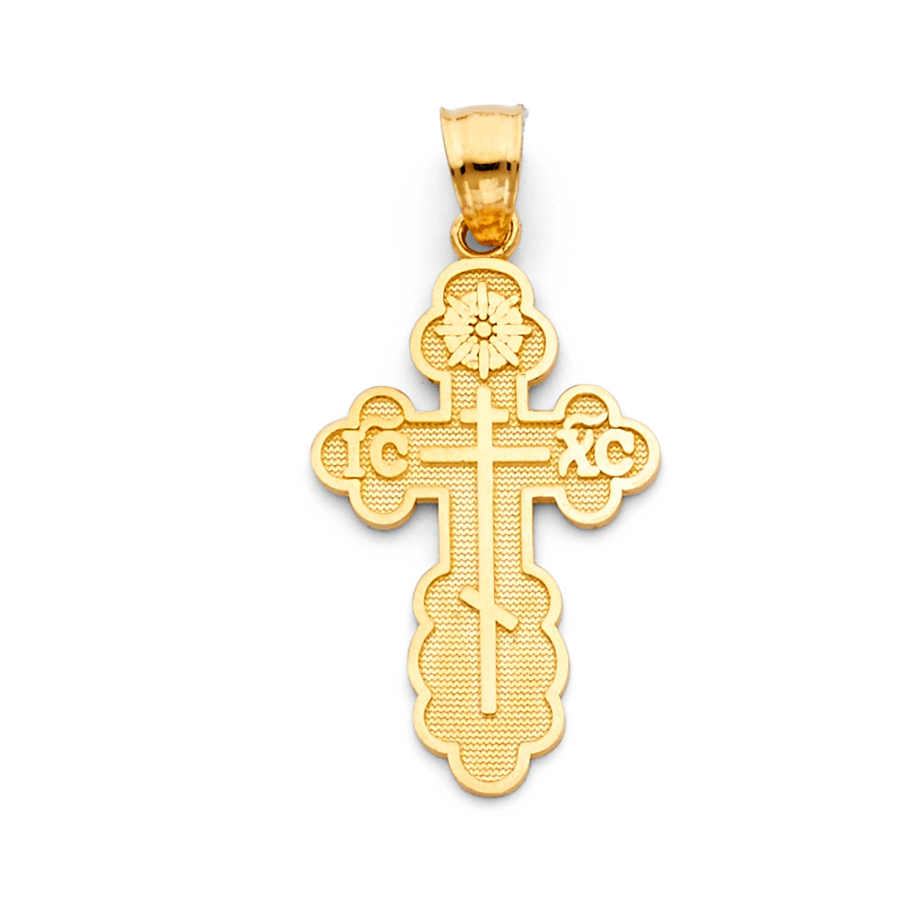 14K Yellow Gold Medium Orthodox Religious Cross Pendant